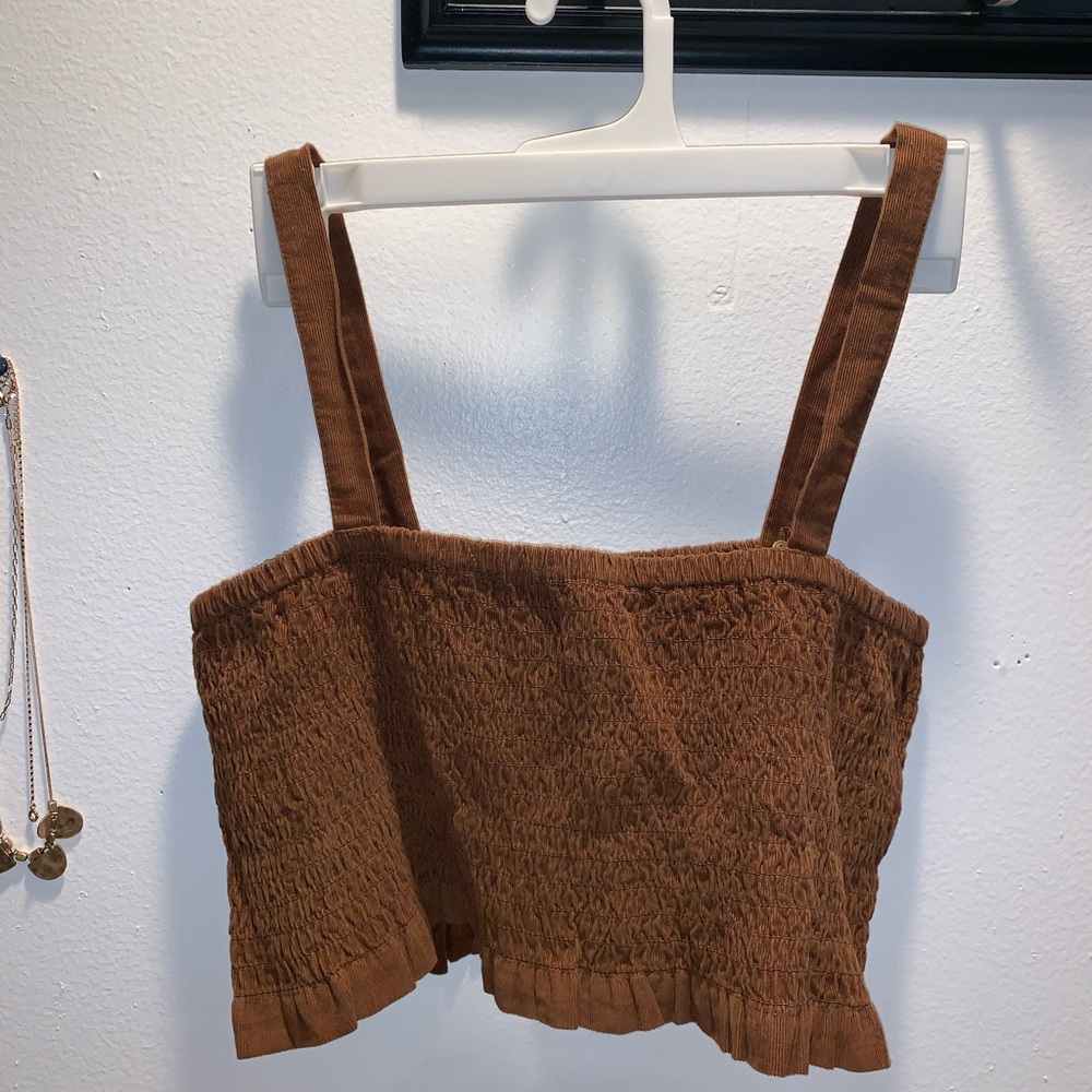 Brown Ruffle American Eagle Crop Top